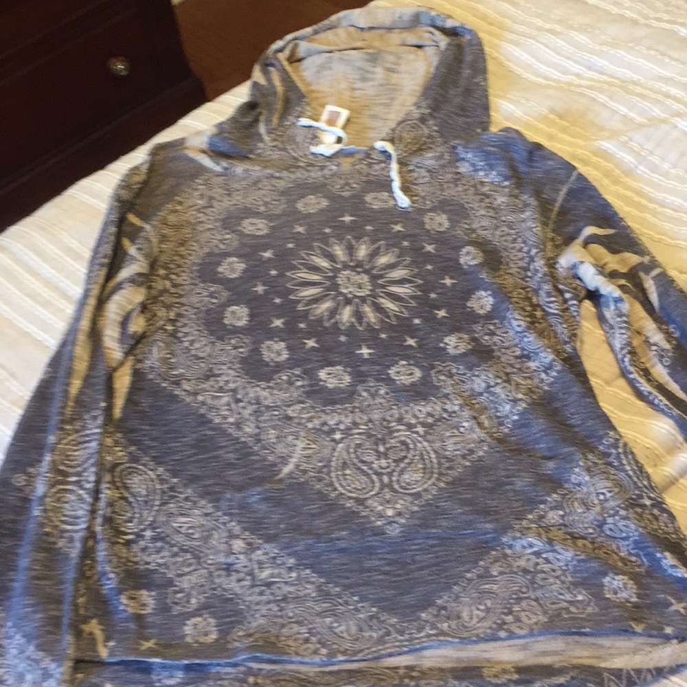Long sleeved, hoodie style shirt